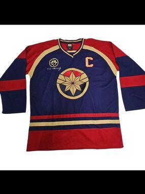 Captain Marvel Hockey Jersey - Navy, Red & Gold